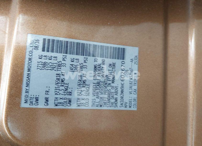 Photo 9 of 2017 Nissan Pathfinder S (VIN 5N1DR2MN9HC602670)