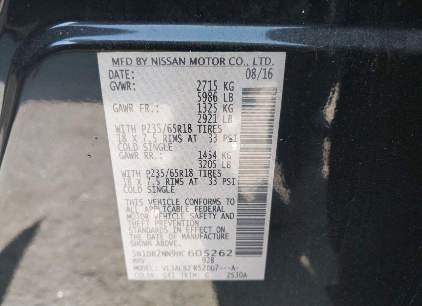 Photo 9 of 2017 Nissan Pathfinder S (VIN 5N1DR2MN9HC605262)