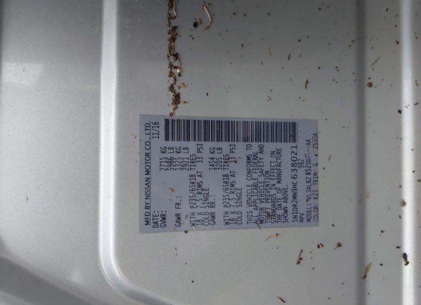 Photo 9 of 2017 Nissan Pathfinder S (VIN 5N1DR2MN9HC638021)