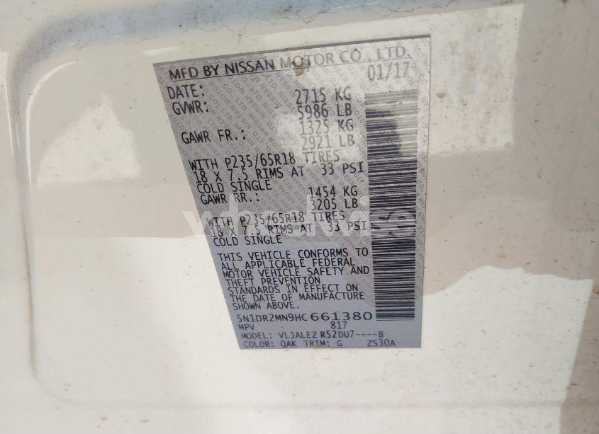 Photo 9 of 2017 Nissan Pathfinder SV (VIN 5N1DR2MN9HC661380)