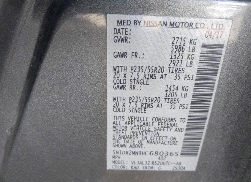 Photo 9 of 2017 Nissan Pathfinder PLATINUM (VIN 5N1DR2MN9HC680365)