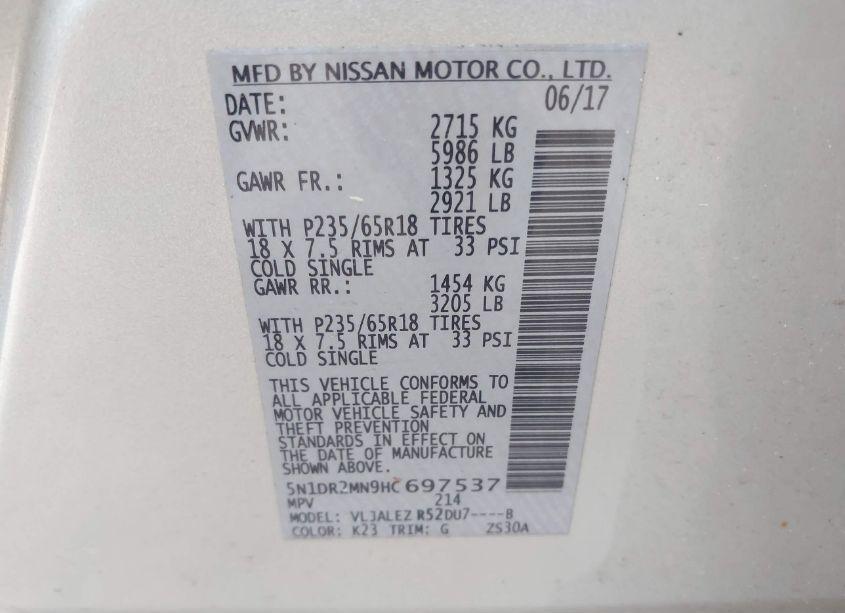 Photo 9 of 2017 Nissan Pathfinder SV (VIN 5N1DR2MN9HC697537)