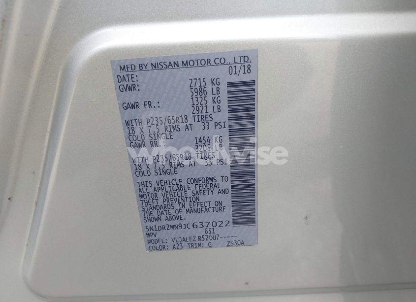 Photo 9 of 2018 Nissan Pathfinder SV (VIN 5N1DR2MN9JC637022)