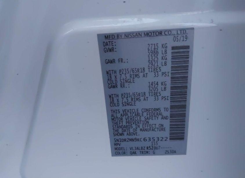 Photo 9 of 2019 Nissan Pathfinder S (VIN 5N1DR2MN9KC635322)