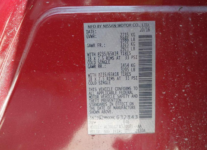 Photo 9 of 2017 Nissan Pathfinder SL (VIN 5N1DR2MNXHC632843)