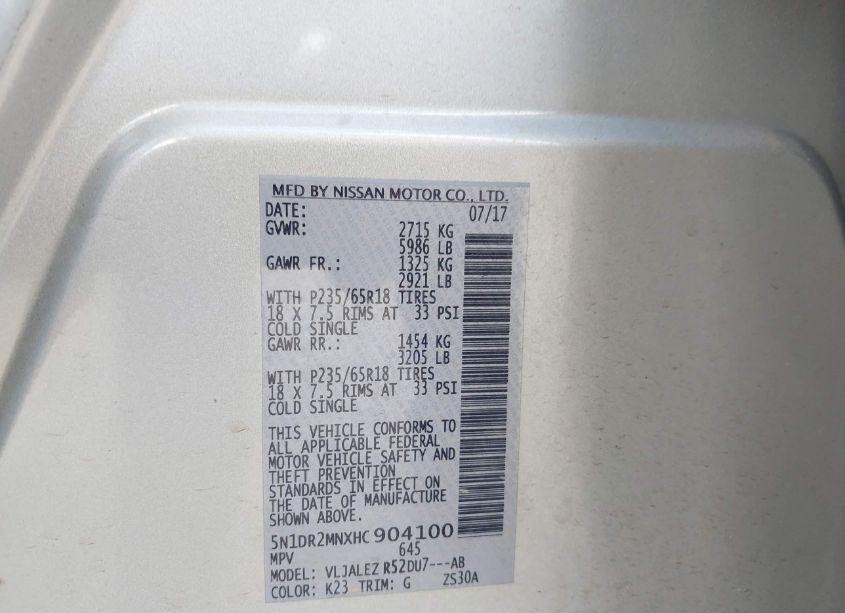 Photo 9 of 2017 Nissan Pathfinder SV (VIN 5N1DR2MNXHC904100)