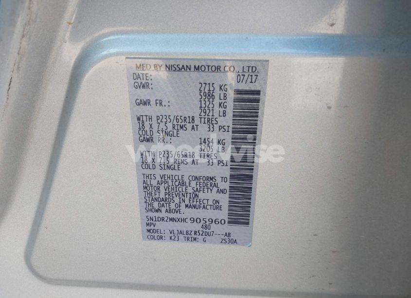 Photo 9 of 2017 Nissan Pathfinder S (VIN 5N1DR2MNXHC905960)