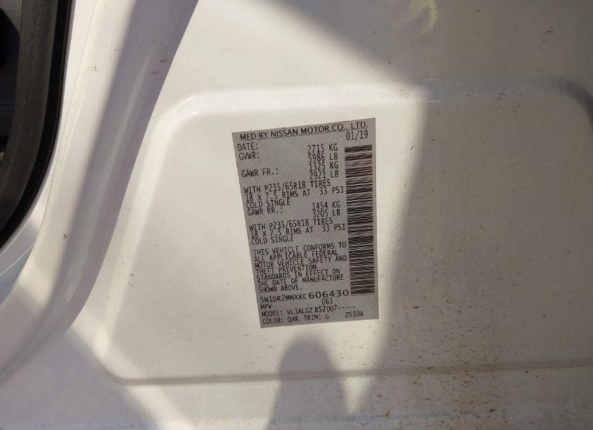 Photo 9 of 2019 Nissan Pathfinder SL (VIN 5N1DR2MNXKC606430)