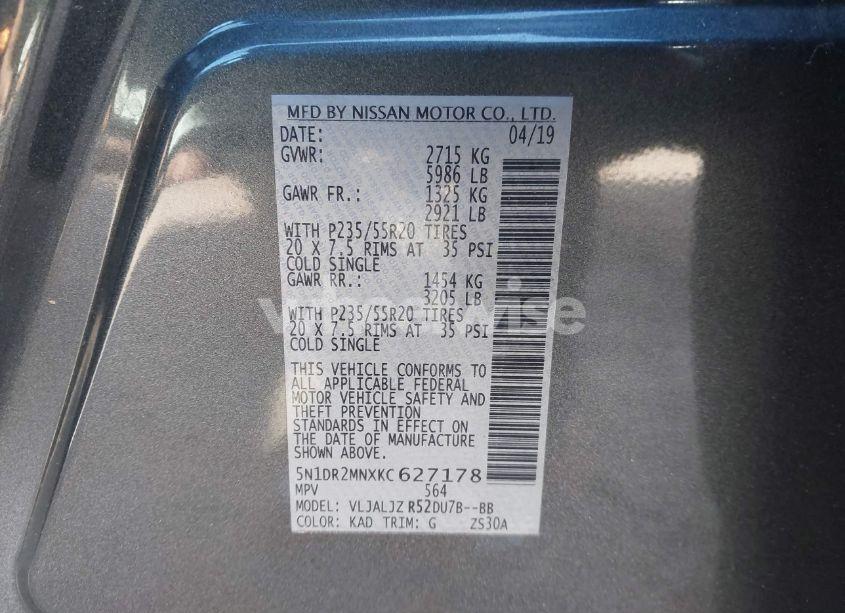 Photo 9 of 2019 Nissan Pathfinder PLATINUM (VIN 5N1DR2MNXKC627178)