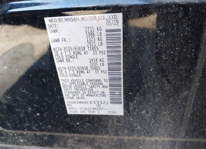 Photo 9 of 2019 Nissan Pathfinder SL (VIN 5N1DR2MNXKC633322)