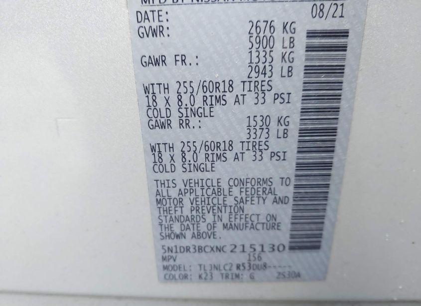 Photo 9 of 2022 Nissan Pathfinder SV 4WD (VIN 5N1DR3BCXNC215130)