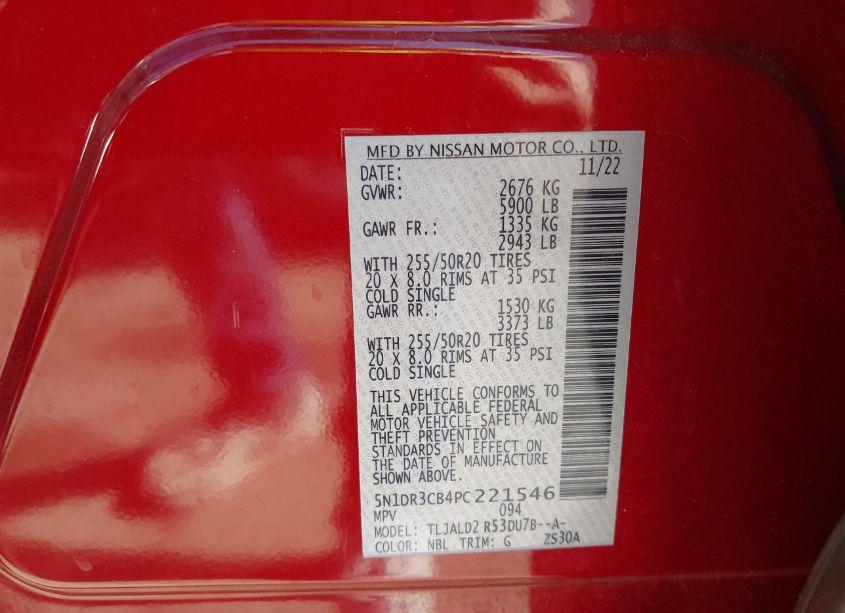 Photo 9 of 2023 Nissan Pathfinder SL FWD (VIN 5N1DR3CB4PC221546)