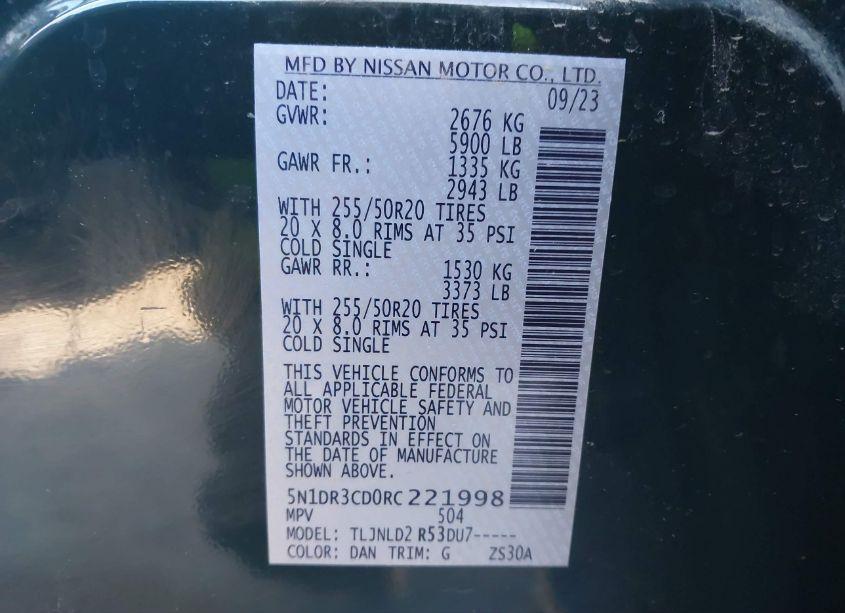 Photo 9 of 2024 Nissan Pathfinder SL 4WD (VIN 5N1DR3CD0RC221998)