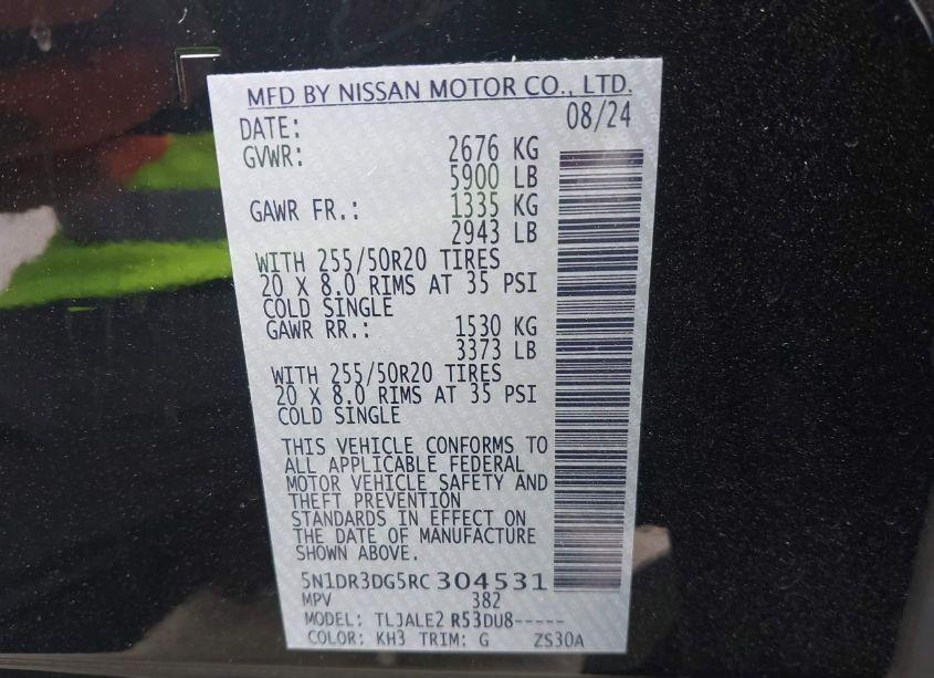 Photo 9 of 2024 Nissan Pathfinder PLATINUM FWD (VIN 5N1DR3DG5RC304531)