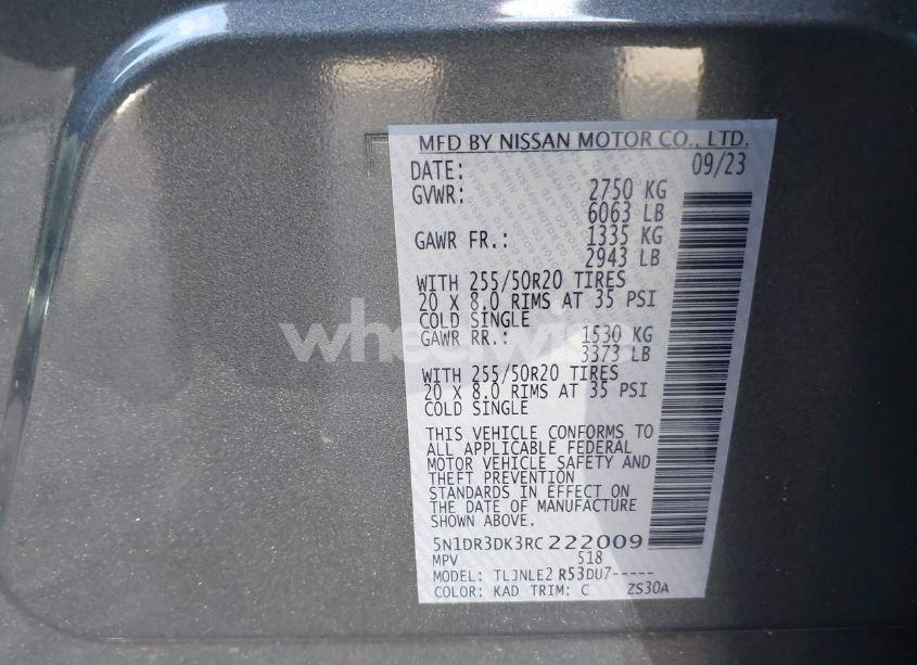 Photo 9 of 2024 Nissan Pathfinder PLATINUM 4WD (VIN 5N1DR3DK3RC222009)