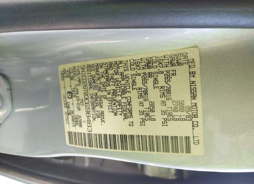 Photo 9 of 2003 Nissan Xterra XE (VIN 5N1ED28T03C698483)