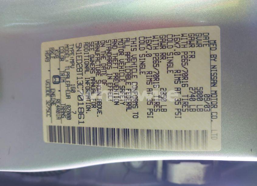 Photo 9 of 2003 Nissan Xterra XE (VIN 5N1ED28T13C701861)