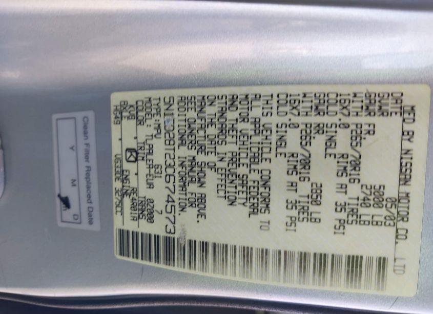 Photo 9 of 2003 Nissan Xterra XE (VIN 5N1ED28T23C674573)