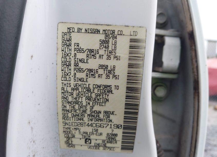 Photo 9 of 2004 Nissan Xterra XE (VIN 5N1ED28T44C667190)