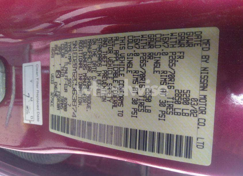 Photo 9 of 2002 Nissan Xterra SE (VIN 5N1ED28Y62C563874)