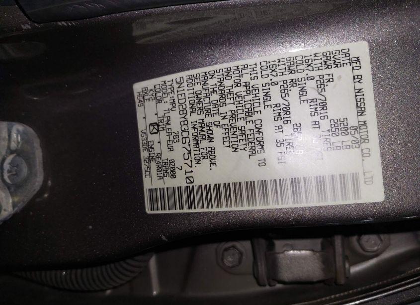 Photo 9 of 2003 Nissan Xterra XE (VIN 5N1ED28Y83C675710)