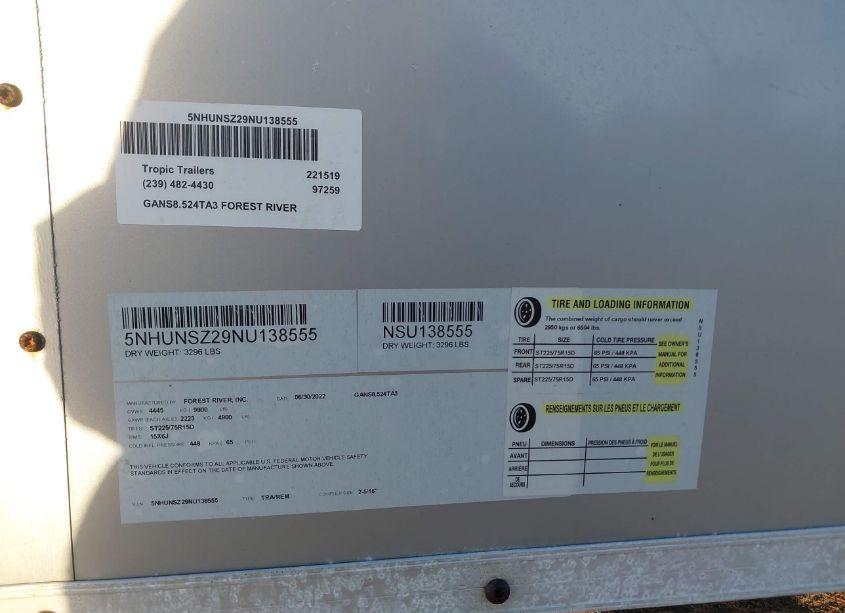 Photo 9 of 2022 Forest River OTHER (VIN 5NHUNSZ29NU138555)