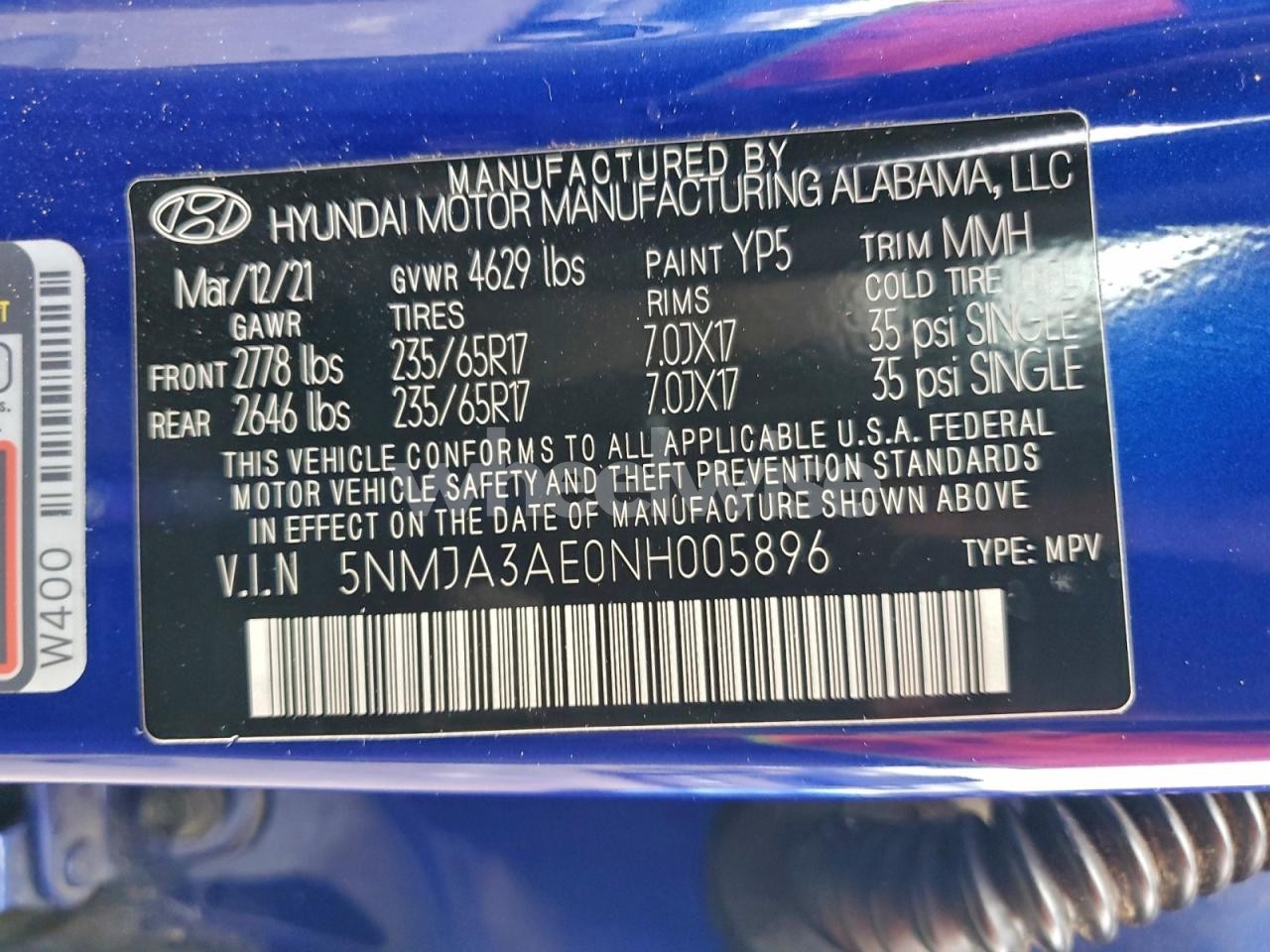 Photo 13 of 2022 HYUNDAI TUCSON SE (VIN 5NMJA3AE0NH005896)