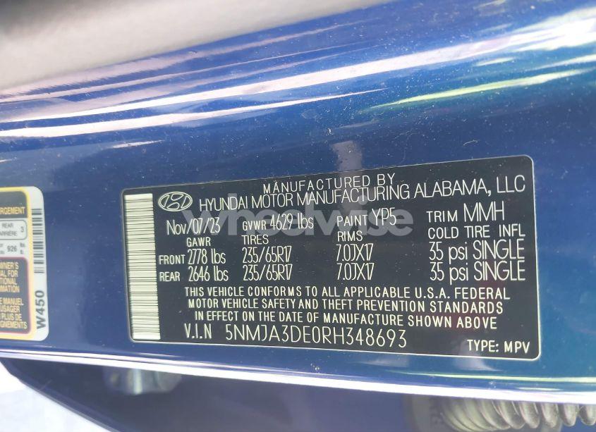 Photo 9 of 2024 Hyundai Tucson SE (VIN 5NMJA3DE0RH348693)