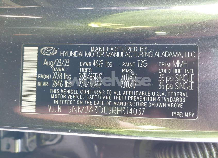 Photo 9 of 2024 Hyundai Tucson SE (VIN 5NMJA3DE5RH314037)