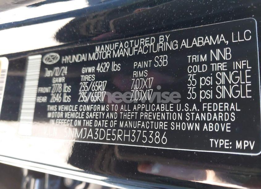 Photo 9 of 2024 Hyundai Tucson SE (VIN 5NMJA3DE5RH375386)