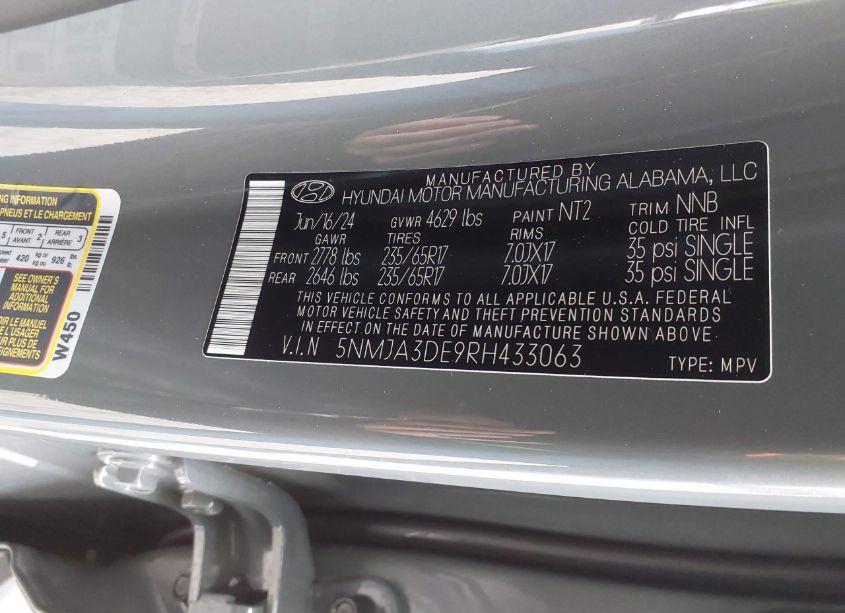 Photo 9 of 2024 Hyundai Tucson SE (VIN 5NMJA3DE9RH433063)