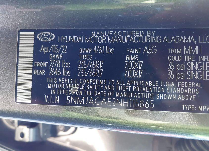 Photo 9 of 2022 Hyundai Tucson SE (VIN 5NMJACAE2NH115865)