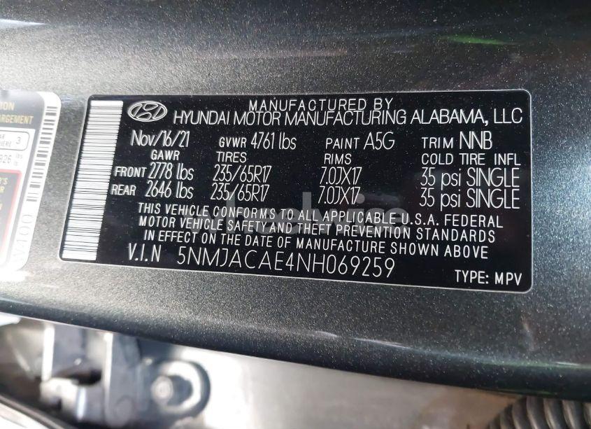 Photo 9 of 2022 Hyundai Tucson SE (VIN 5NMJACAE4NH069259)