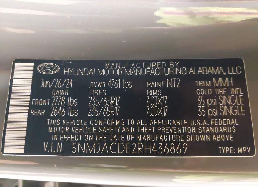 Photo 9 of 2024 Hyundai Tucson SE (VIN 5NMJACDE2RH436869)