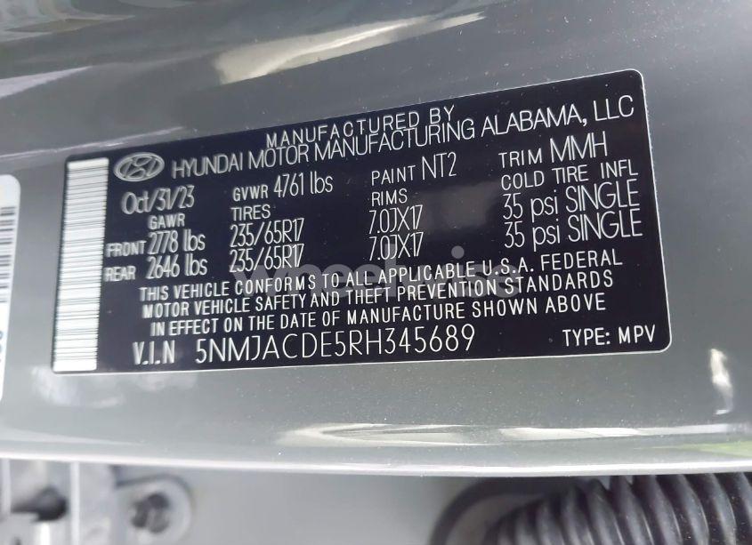 Photo 9 of 2024 Hyundai Tucson SE (VIN 5NMJACDE5RH345689)