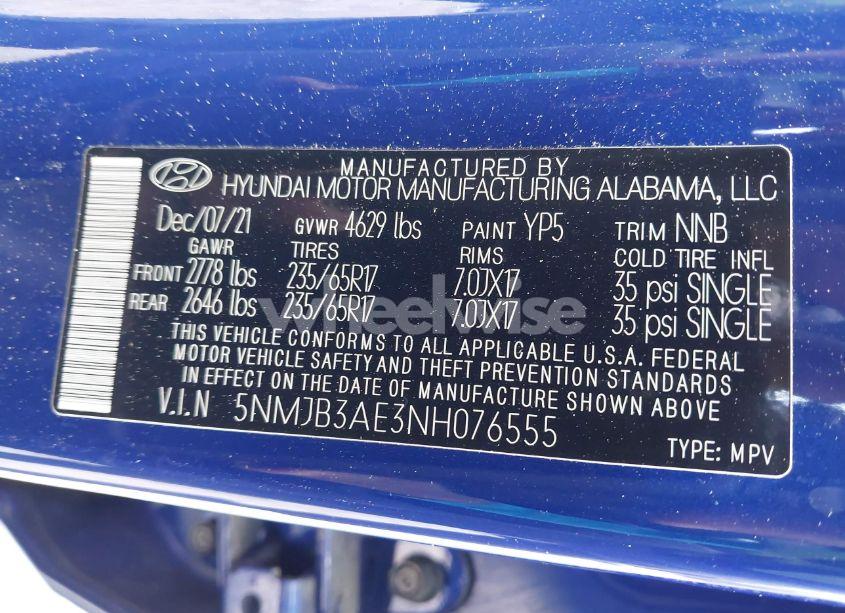 Photo 9 of 2022 Hyundai Tucson SEL (VIN 5NMJB3AE3NH076555)