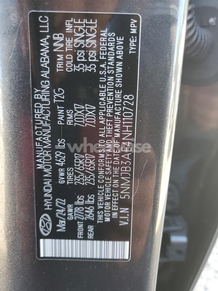 Photo 13 of 2022 HYUNDAI TUCSON SEL (VIN 5NMJB3AE4NH110728)