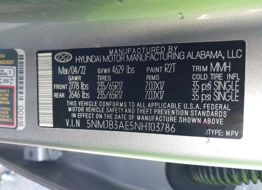 Photo 9 of 2022 Hyundai Tucson SEL (VIN 5NMJB3AE5NH103786)