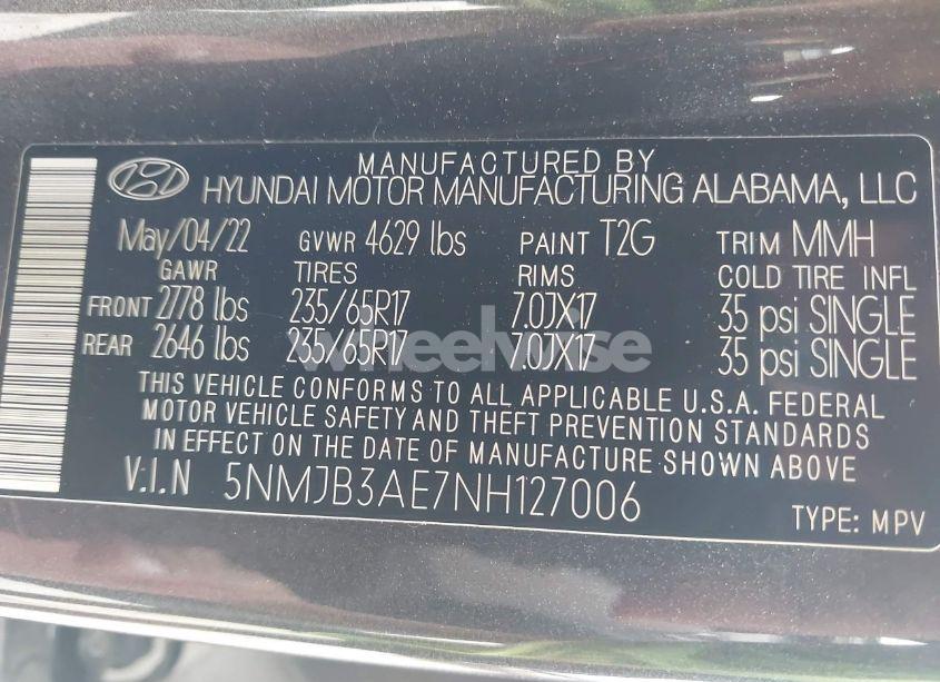 Photo 9 of 2022 Hyundai Tucson SEL (VIN 5NMJB3AE7NH127006)