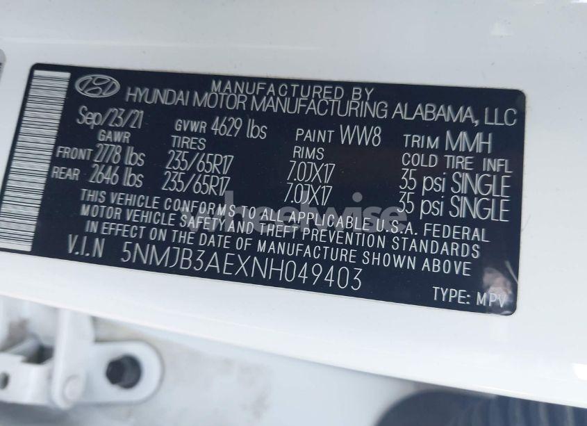 Photo 9 of 2022 Hyundai Tucson SEL (VIN 5NMJB3AEXNH049403)