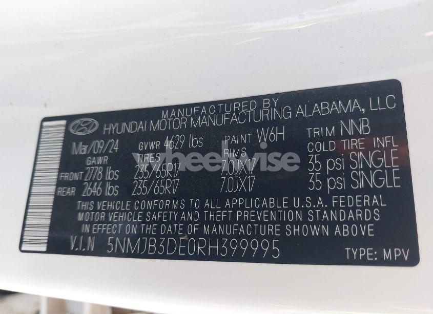 Photo 9 of 2024 Hyundai Tucson SEL (VIN 5NMJB3DE0RH399995)