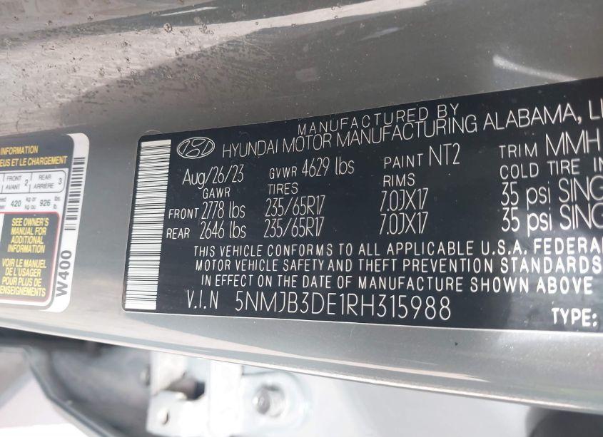 Photo 9 of 2024 Hyundai Tucson SEL (VIN 5NMJB3DE1RH315988)