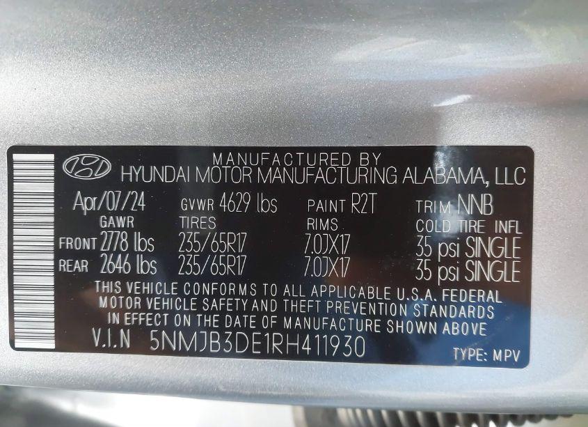 Photo 9 of 2024 Hyundai Tucson SEL (VIN 5NMJB3DE1RH411930)