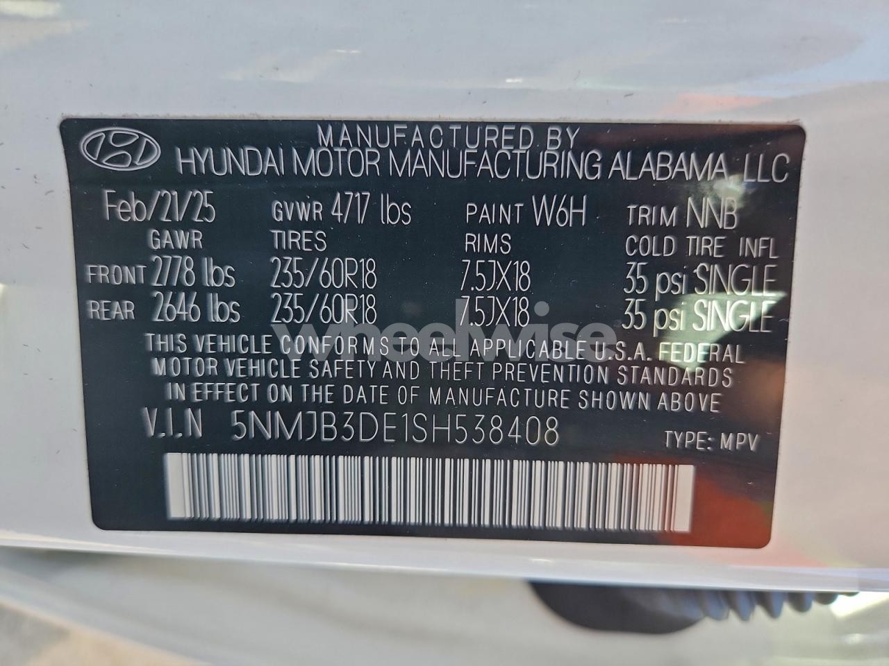 Photo 14 of 2025 HYUNDAI TUCSON SEL (VIN 5NMJB3DE1SH538408)