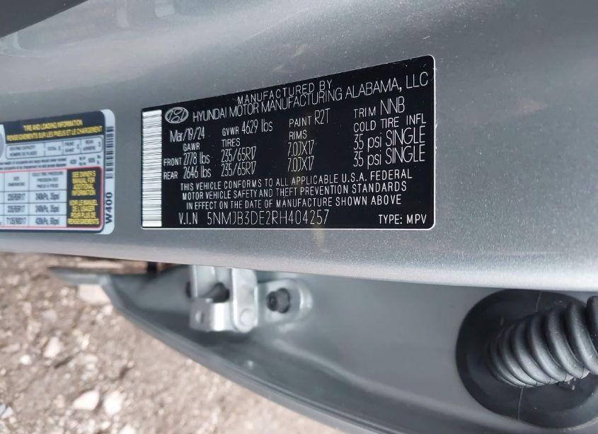 Photo 9 of 2024 Hyundai Tucson SEL (VIN 5NMJB3DE2RH404257)
