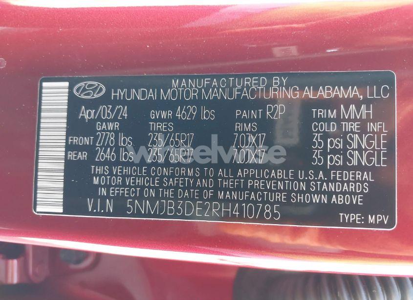 Photo 9 of 2024 Hyundai Tucson SEL (VIN 5NMJB3DE2RH410785)