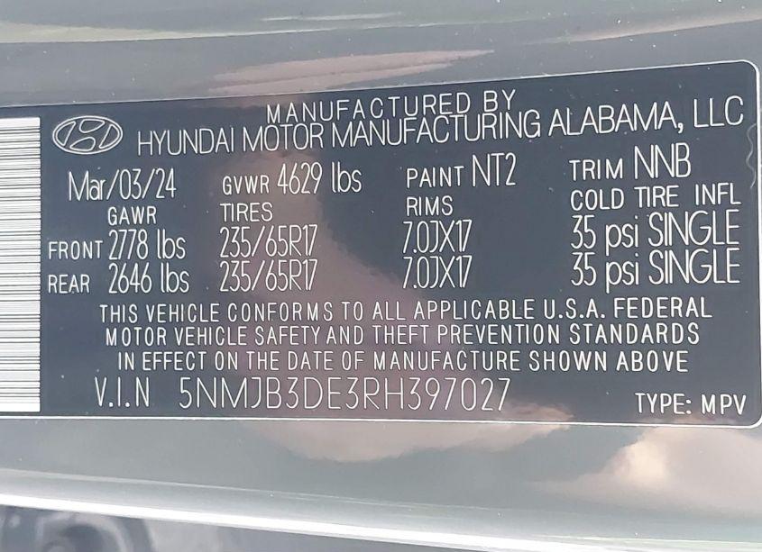 Photo 9 of 2024 Hyundai Tucson SEL (VIN 5NMJB3DE3RH397027)