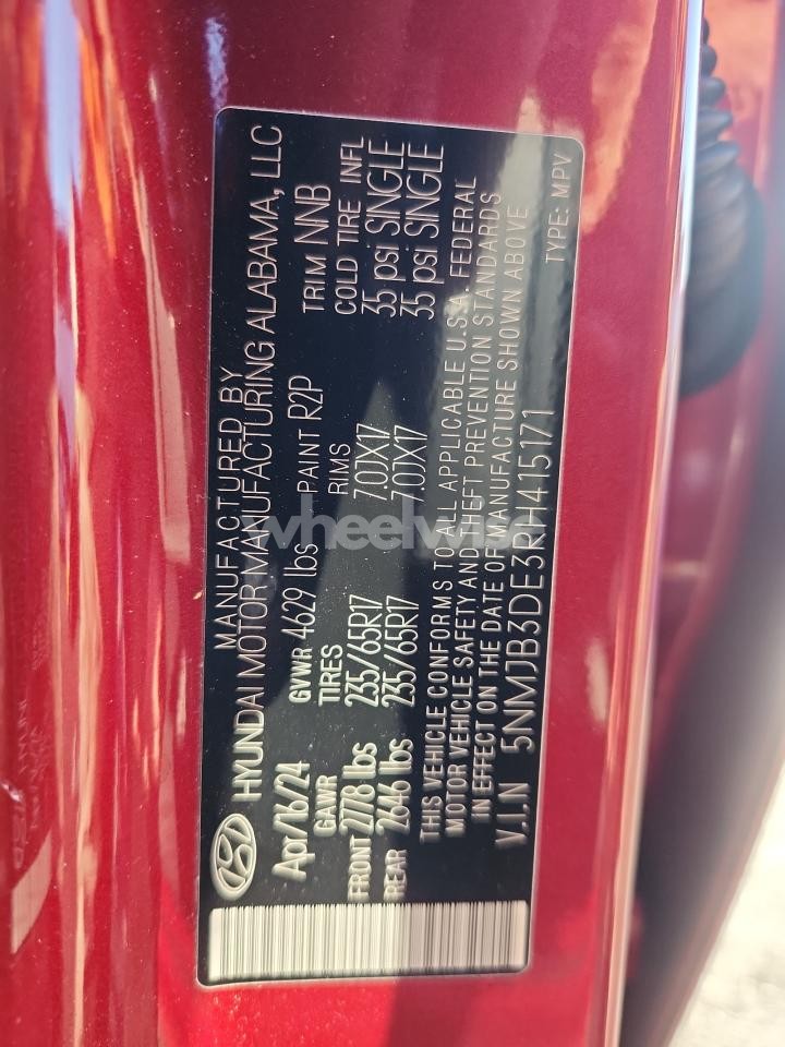 Photo 12 of 2024 HYUNDAI TUCSON SEL (VIN 5NMJB3DE3RH415171)