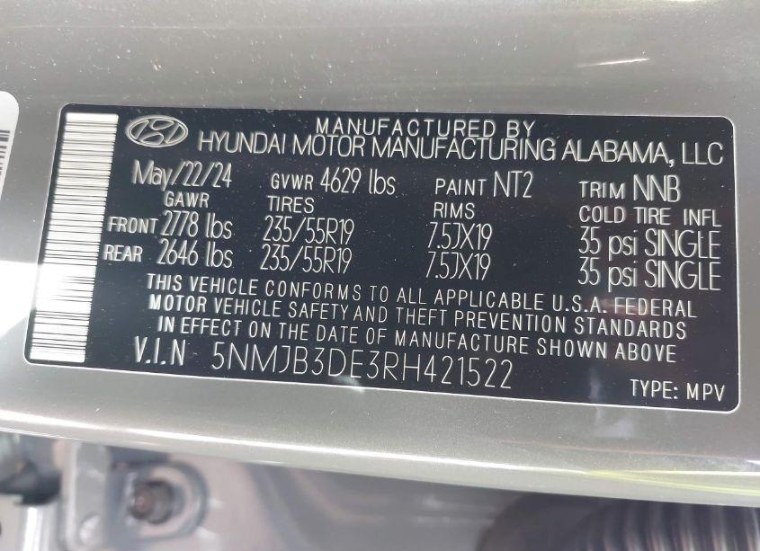 Photo 9 of 2024 Hyundai Tucson SEL (VIN 5NMJB3DE3RH421522)