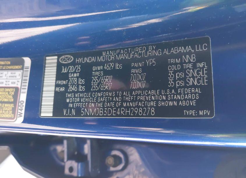 Photo 9 of 2024 Hyundai Tucson SEL (VIN 5NMJB3DE4RH298278)